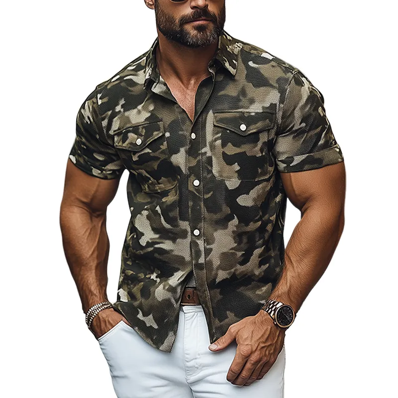 Men's Classic Casual Fashion Mesh Camouflage Fabric Breathable Slim Fit Short Sleeve Shirt MTA0554F1K sold by Manly