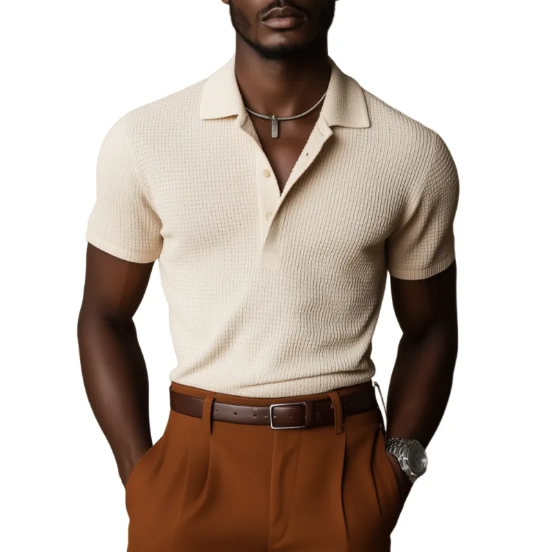 Men's Casual Breathable Cotton Blended Waffle Lapel Slim Fit Short Sleeve Polo Shirt MTA0494F2M sold by Manly