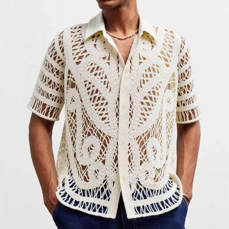 Men's Solid Color Knitted Jacquard Short-sleeved Shirt MTA0599F1X sold by Manly product image thumbnail 2