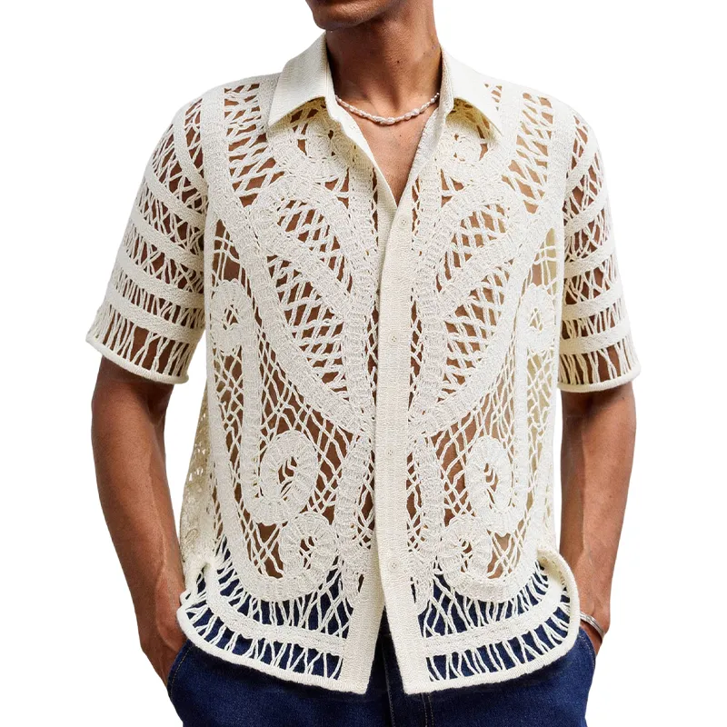 Men's Solid Color Knitted Jacquard Short-sleeved Shirt MTA0599F1X sold by Manly