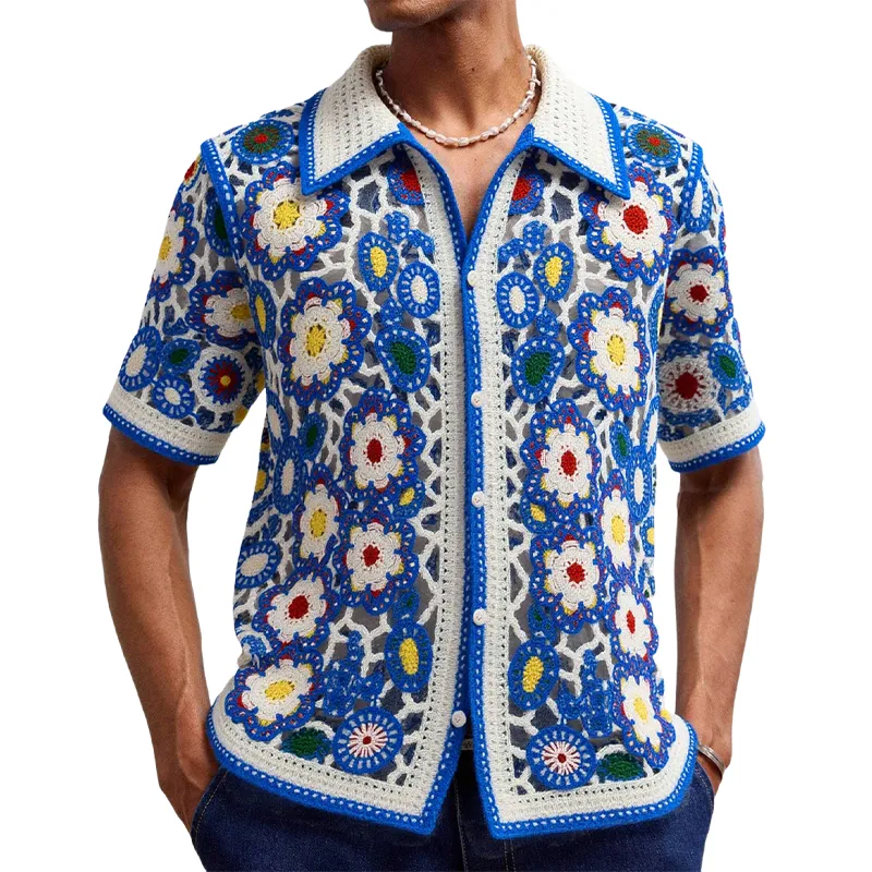 Men's Resort Floral Jacquard Short Sleeve Knit Shirt MTA0556F8X sold by Manly