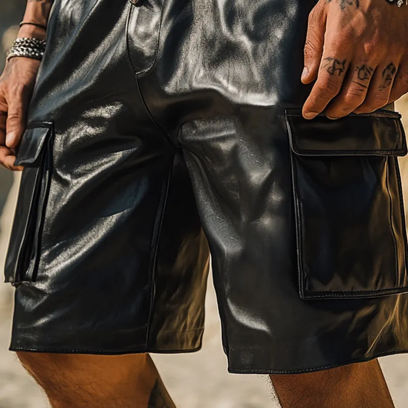 Men's Fashion Faux Leather Multi-pocket Cargo Shorts MTA0595F5Z sold by Manly product image thumbnail 3