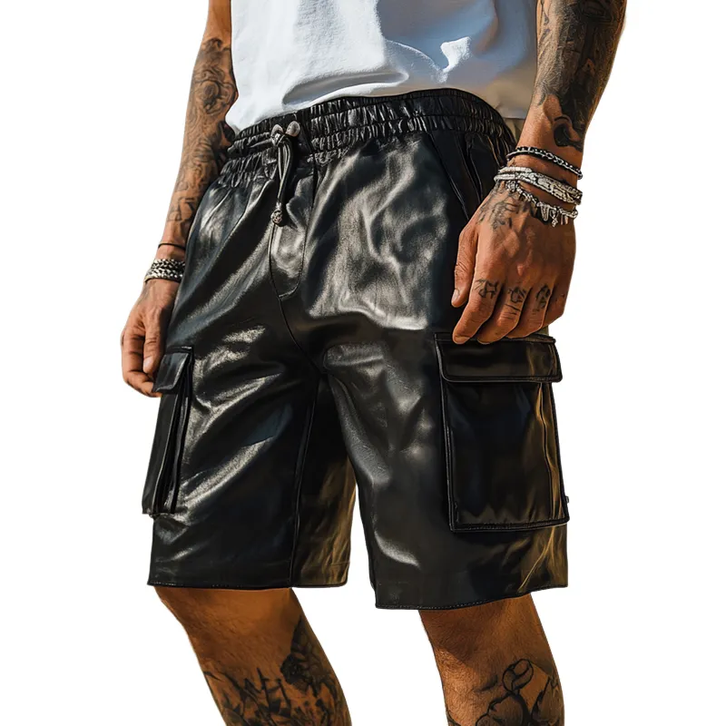 Men's Fashion Faux Leather Multi-pocket Cargo Shorts MTA0595F5Z sold by Manly