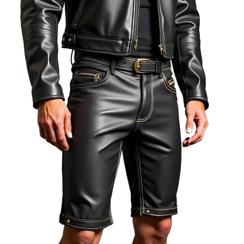 Men's Fashion Faux Leather Multi-pocket Cargo Shorts MTA0527F1Z sold by Manly