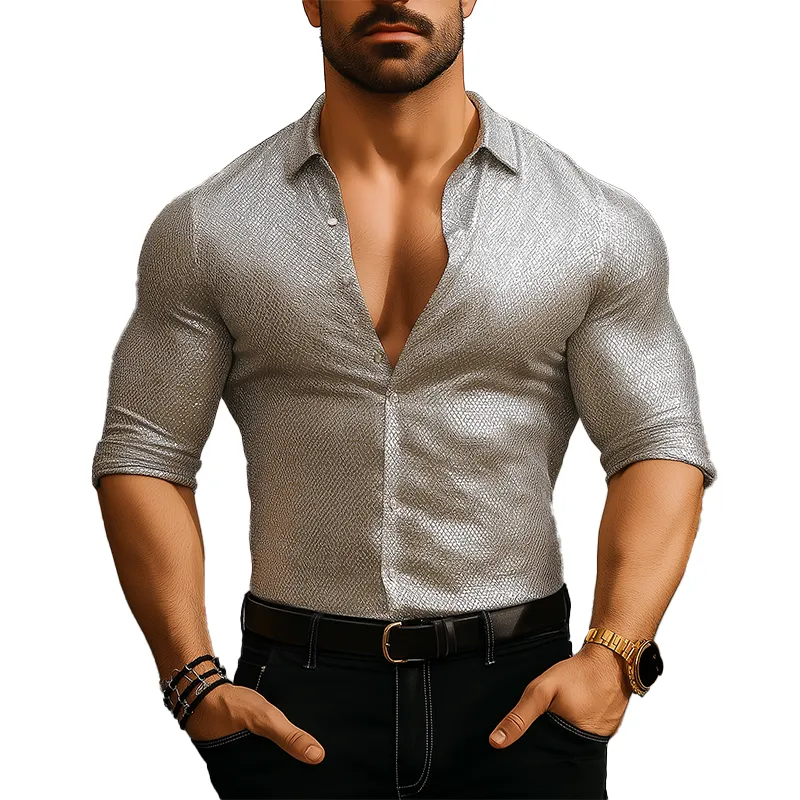 Men's Summer Fashion Textured Fabric Long Sleeve Shirt MTA0536F9P sold by Manly