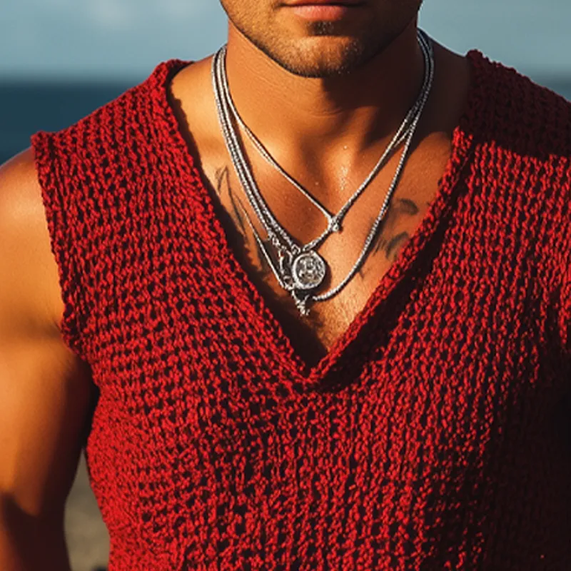 Men's Summer Solid Color V-Neck Knitted Tank Top MTA0567F5U sold by Manly product image thumbnail 4