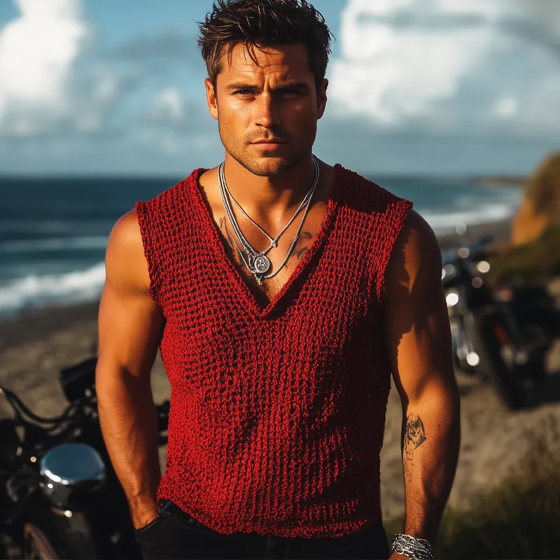 Men's Summer Solid Color V-Neck Knitted Tank Top MTA0567F5U sold by Manly product image thumbnail 3