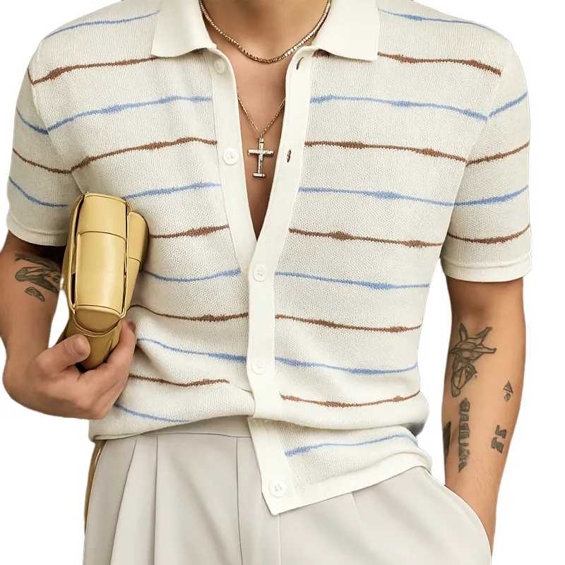 Men's Summer Casual Striped Knitted Short Sleeve Shirt MTA0533F1U sold by Manly