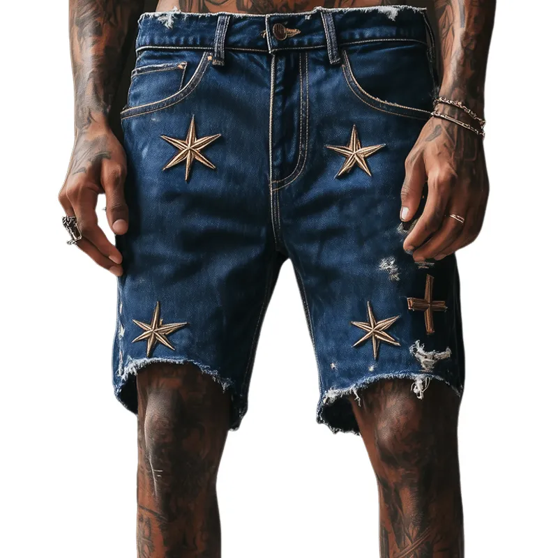Men's Summer Embroidered Ripped Denim Shorts MTA0459F3U sold by Manly
