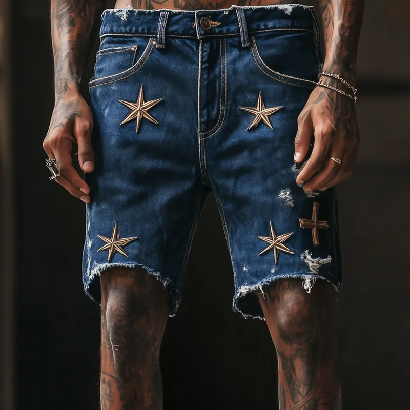 Men's Summer Embroidered Ripped Denim Shorts MTA0459F3U sold by Manly product image thumbnail 2