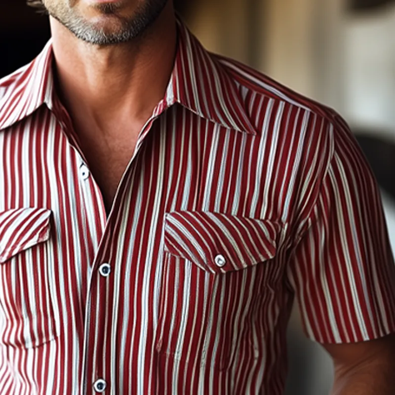 Men's Summer Classic Vertical Striped Short Sleeve Shirt MTA0577F1U sold by Manly product image thumbnail 3
