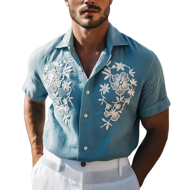 Men's Summer Floral Embroidered Cotton And Linen Beach Shirt MTA0506F8U sold by Manly