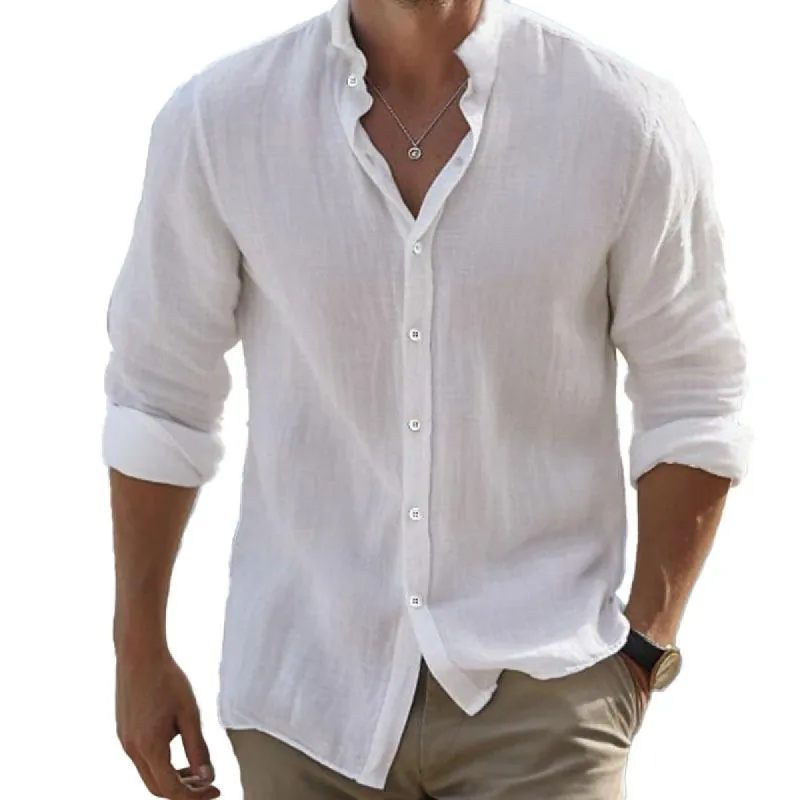 Men's Casual Solid Color Stand Collar Long Sleeve Shirt 43125846Y sold by Manly