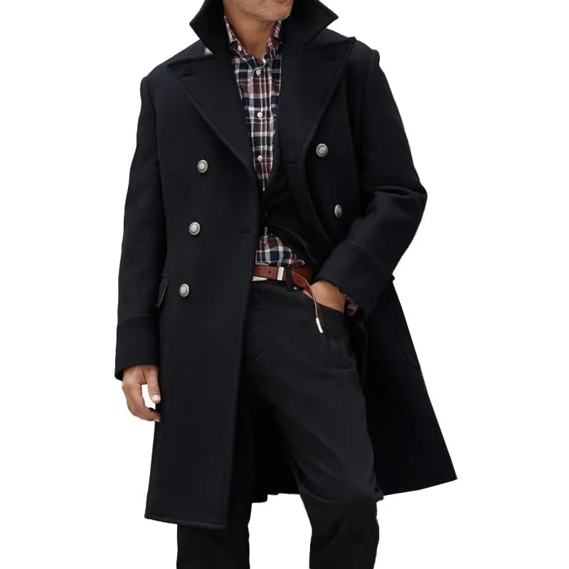 Men's Vintage Lapel Wool Blend Double-Breasted Mid-Length Coat 28292699M sold by Manly