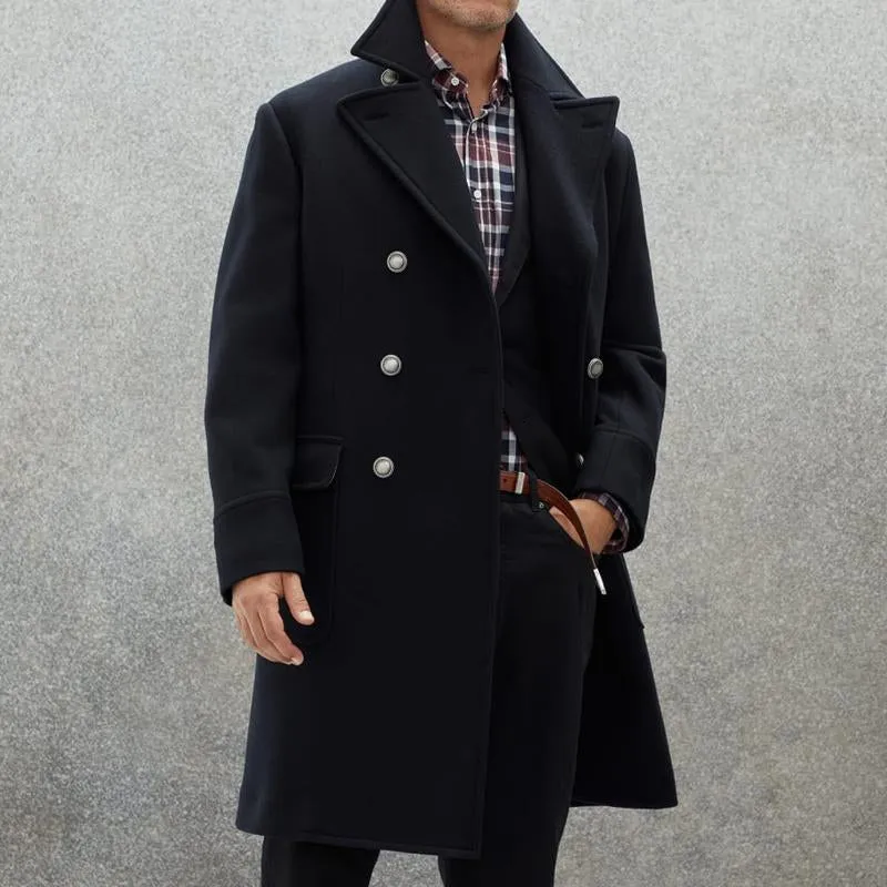 Men's Vintage Lapel Wool Blend Double-Breasted Mid-Length Coat 28292699M sold by Manly product image thumbnail 3