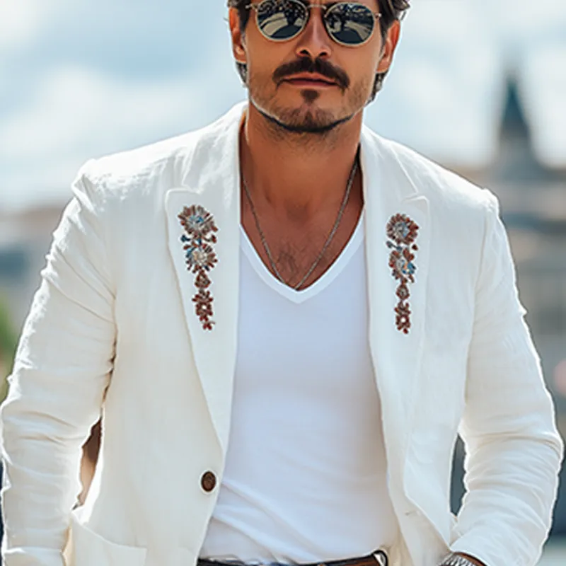 Men's Casual Fashion Spring And Summer Thin Cotton And Linen Embroidered Single-breasted Blazer MTA0757F7K sold by Manly product image thumbnail 4