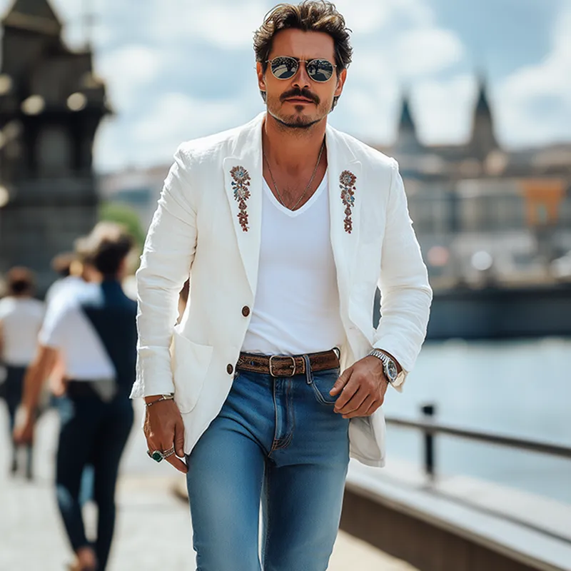 Men's Casual Fashion Spring And Summer Thin Cotton And Linen Embroidered Single-breasted Blazer MTA0757F7K sold by Manly product image thumbnail 3