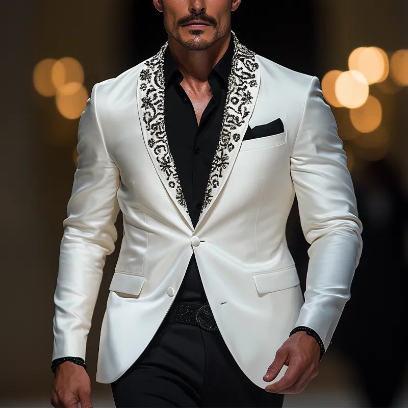 Men's Classic Retro Shawl Collar Embroidery Event Party Satin Slim Fit Single Breasted Blazer MTA0708F7K sold by Manly product image thumbnail 2