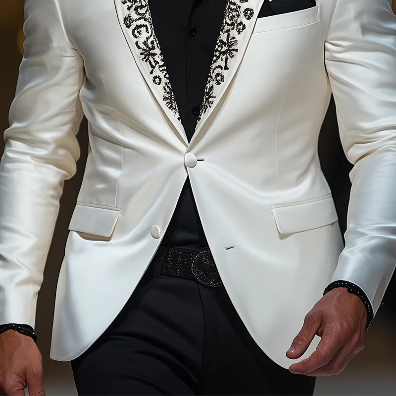 Men's Classic Retro Shawl Collar Embroidery Event Party Satin Slim Fit Single Breasted Blazer MTA0708F7K sold by Manly product image thumbnail 5
