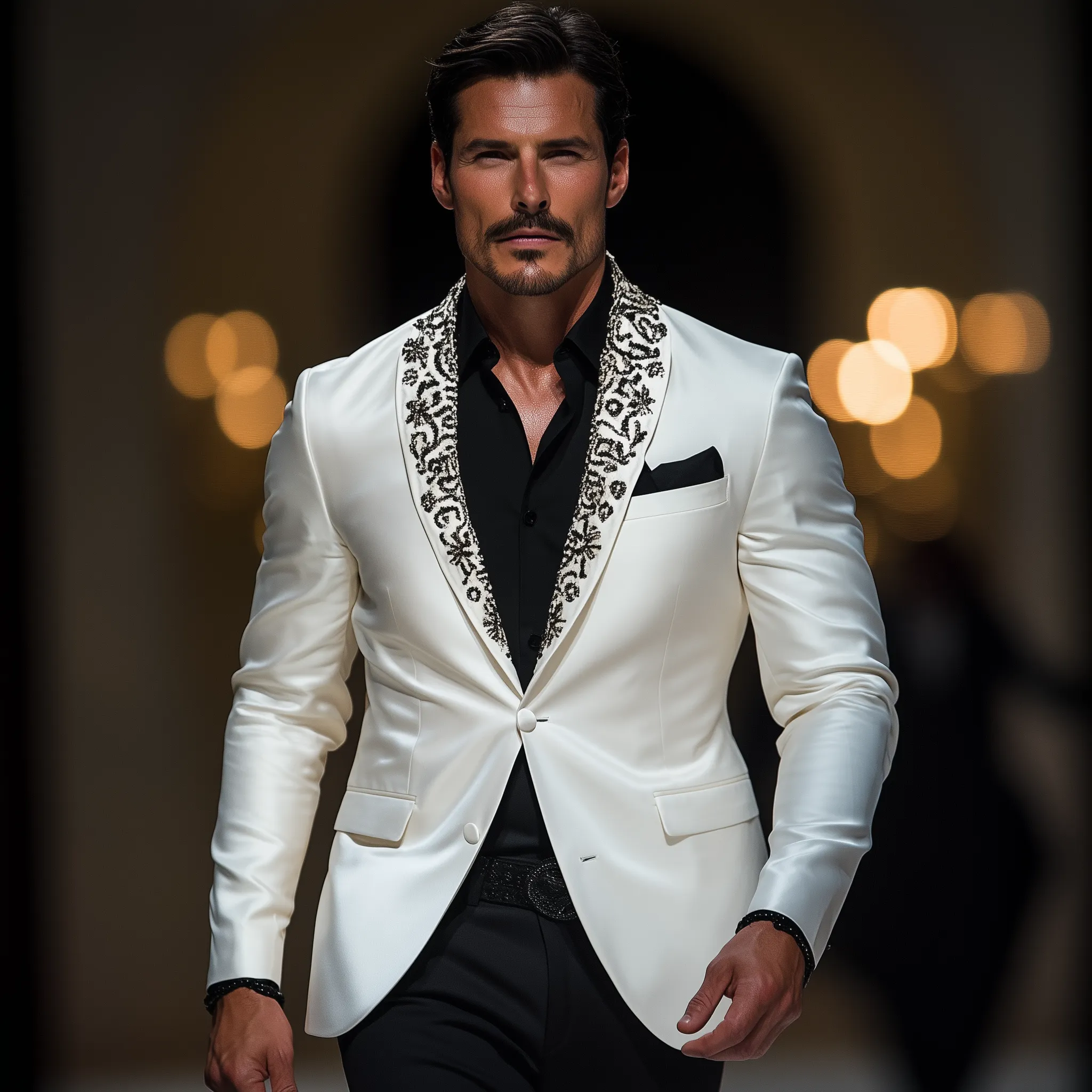Men's Classic Retro Shawl Collar Embroidery Event Party Satin Slim Fit Single Breasted Blazer MTA0708F7K sold by Manly product image thumbnail 3