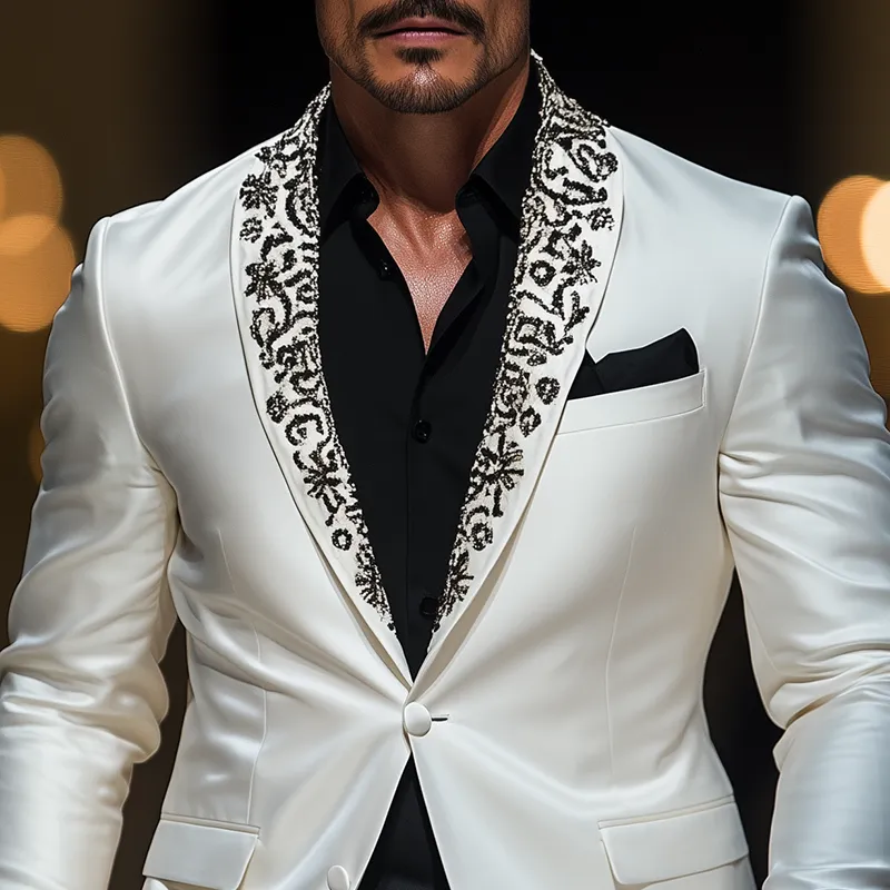 Men's Classic Retro Shawl Collar Embroidery Event Party Satin Slim Fit Single Breasted Blazer MTA0708F7K sold by Manly product image thumbnail 4