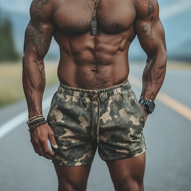 Men's Casual American Retro Western Tough Style Camouflage Suede Elastic Waist Shorts MTA0667F4K sold by Manly product image thumbnail 3