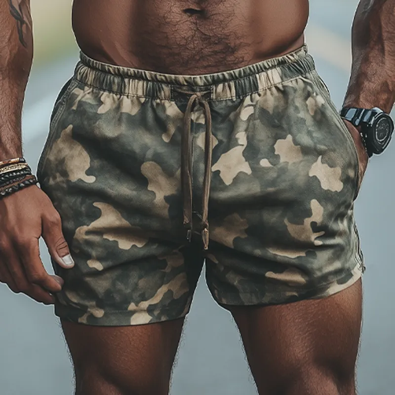 Men's Casual American Retro Western Tough Style Camouflage Suede Elastic Waist Shorts MTA0667F4K sold by Manly product image thumbnail 2
