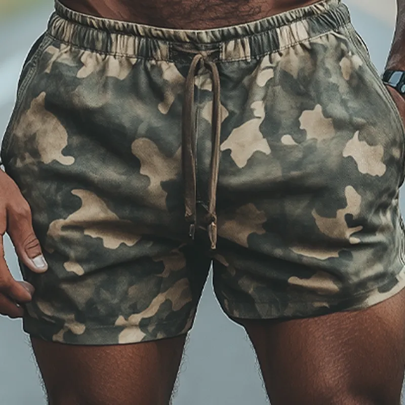 Men's Casual American Retro Western Tough Style Camouflage Suede Elastic Waist Shorts MTA0667F4K sold by Manly product image thumbnail 4
