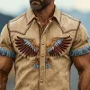Men's Casual American Retro Western Tough Style Thin Suede Embroidery And Tassel Slim Short Sleeve Shirt MTA2913E3K sold by Manly