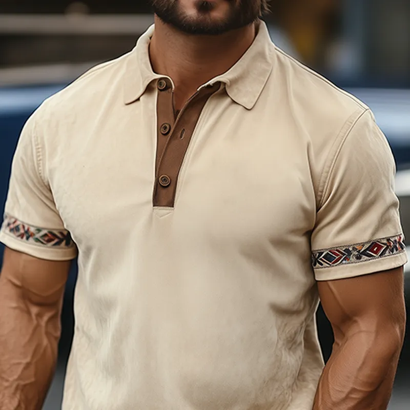 Men's Fashion Casual American Retro Western Tough Style Thin Suede Cuff Embroidery Slim Short-sleeved Polo Shirt MTA2930E4K sold by Manly product image thumbnail 4