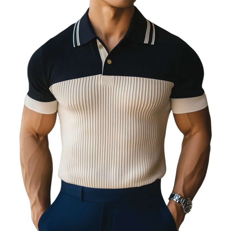 Men's Summer Business Contrast Color Knitted Polo Neck T-Shirt MTA0638F2U sold by Manly