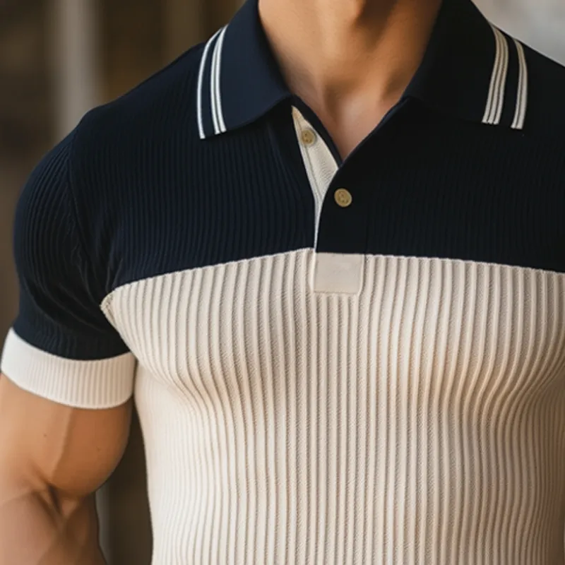 Men's Summer Business Contrast Color Knitted Polo Neck T-Shirt MTA0638F2U sold by Manly product image thumbnail 3