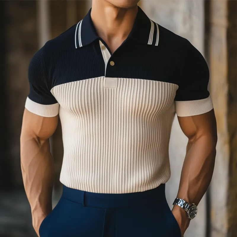 Men's Summer Business Contrast Color Knitted Polo Neck T-Shirt MTA0638F2U sold by Manly product image thumbnail 2