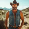 Men's Summer Western Cowboy Style Brushed Denim Vest MTA0616F9U sold by Manly