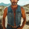 Men's Summer Western Cowboy Style Brushed Denim Vest MTA0616F9U sold by Manly
