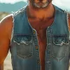 Men's Summer Western Cowboy Style Brushed Denim Vest MTA0616F9U sold by Manly