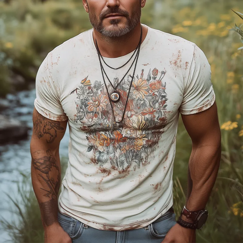 Men's Summer Retro Printed Round Neck Short Sleeve Shirt MTA0772F2U sold by Manly product image thumbnail 2