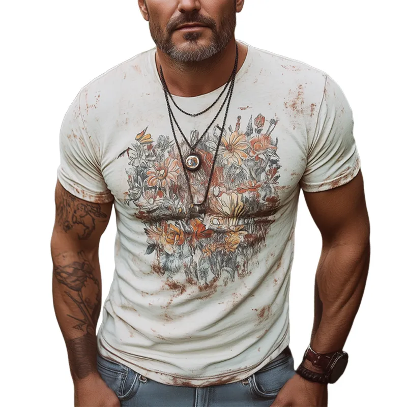 Men's Summer Retro Printed Round Neck Short Sleeve Shirt MTA0772F2U sold by Manly