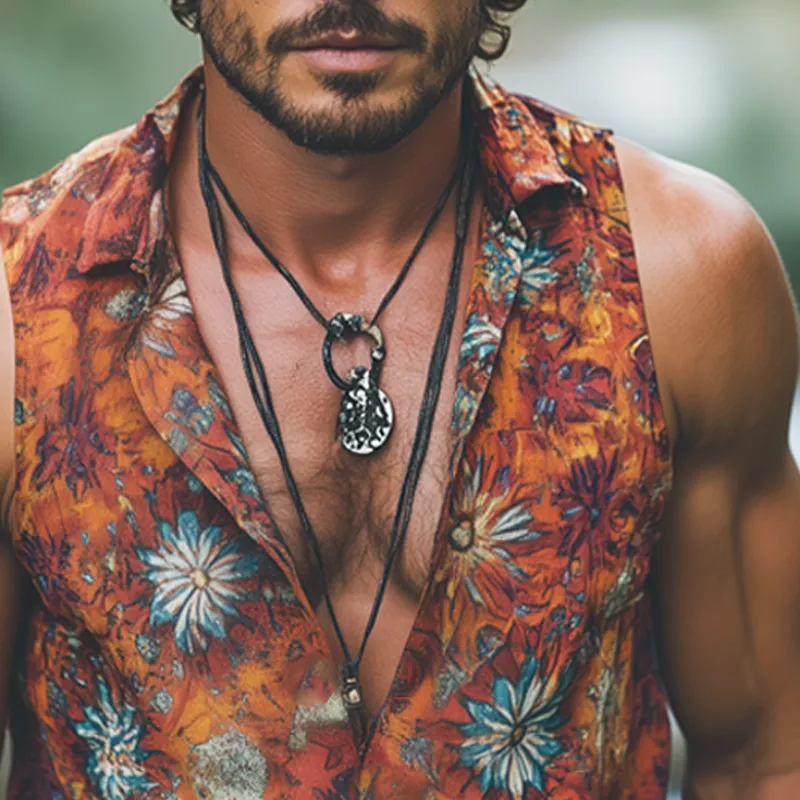 Men's Summer Deep V Neck Retro Print Beach Tank Top MTA0695F2U sold by Manly product image thumbnail 4