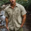 Men's Summer Floral Embroidered Suede Short Sleeve Shirt MTA0729F1U sold by Manly