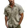 Men's Summer Floral Embroidered Suede Short Sleeve Shirt MTA0729F1U sold by Manly