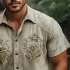 Men's Summer Floral Embroidered Suede Short Sleeve Shirt MTA0729F1U sold by Manly