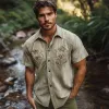 Men's Summer Floral Embroidered Suede Short Sleeve Shirt MTA0729F1U sold by Manly