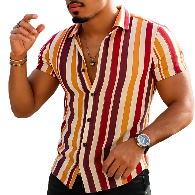 Men's Summer Classic Color Vertical Striped Short Sleeve Shirt MTA0545F3U sold by Manly