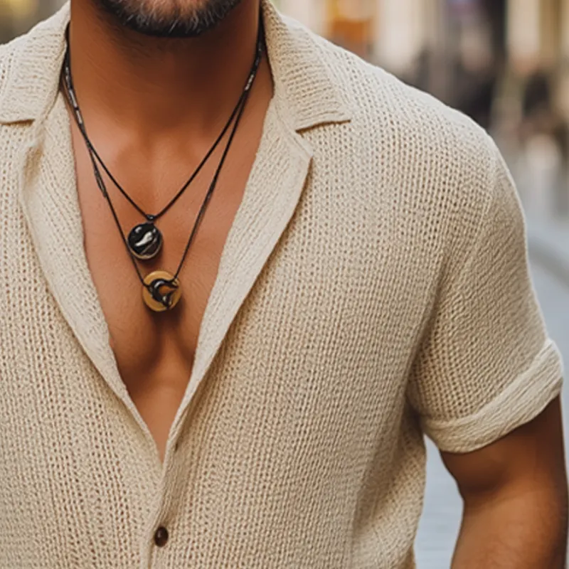 Men's Summer Classic Solid Color Knitted Short-Sleeved Shirt MTA0700F9U sold by Manly product image thumbnail 4