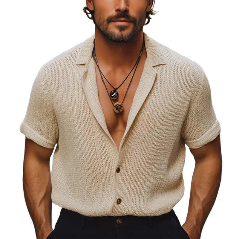 Men's Summer Classic Solid Color Knitted Short-Sleeved Shirt MTA0700F9U sold by Manly