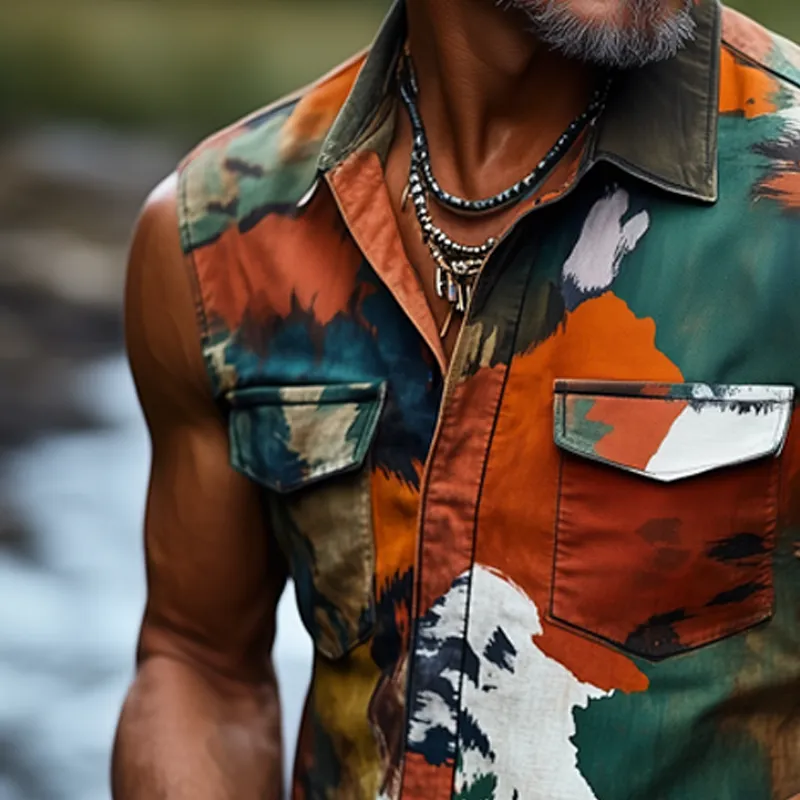 Men's Summer Classic Camouflage Button-Down Sleeveless Shirt MTA0655F5U sold by Manly product image thumbnail 4
