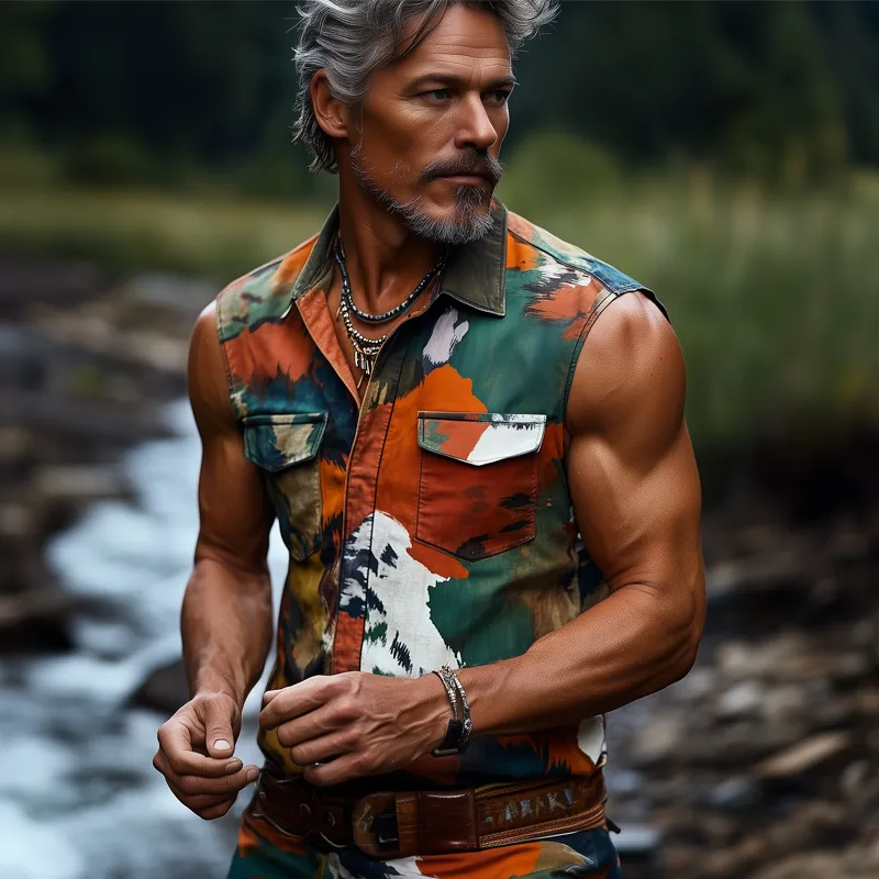 Men's Summer Classic Camouflage Button-Down Sleeveless Shirt MTA0655F5U sold by Manly product image thumbnail 3