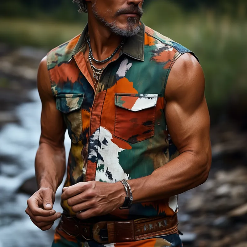 Men's Summer Classic Camouflage Button-Down Sleeveless Shirt MTA0655F5U sold by Manly product image thumbnail 2