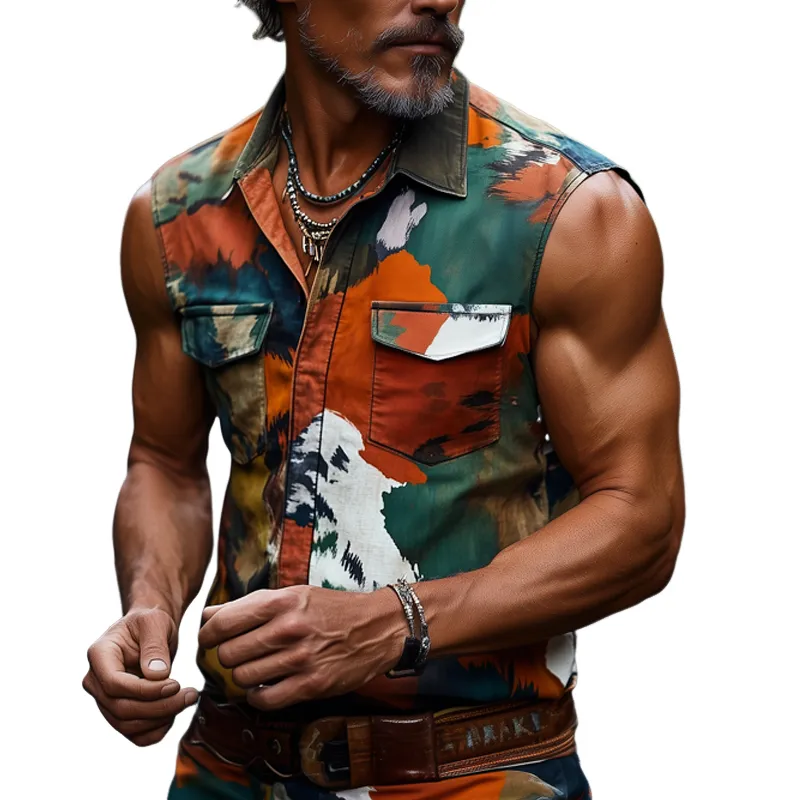 Men's Summer Classic Camouflage Button-Down Sleeveless Shirt MTA0655F5U sold by Manly